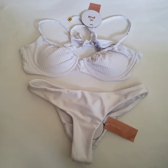 PQ Swim Set Saw Jasmine Underwire Top & Water Lily Basic Ruched Teeny Bottom S - Picture 2 of 9